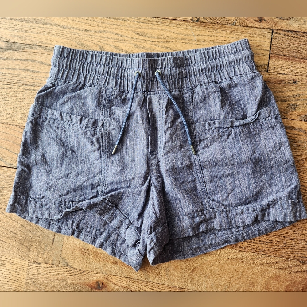 Athleta Cabo Linen Textured 4" Women's Shorts In Blue - Size 4